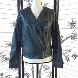 Forever 21 Forest Green Faux Leather Moto Jacket Size S